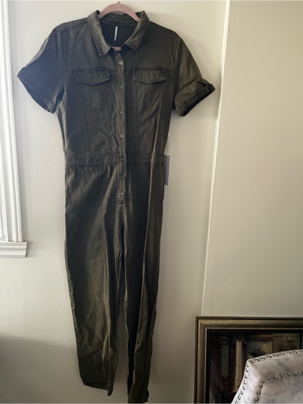 NWT Olive Green Short-Sleeve Utility Jumpsuit